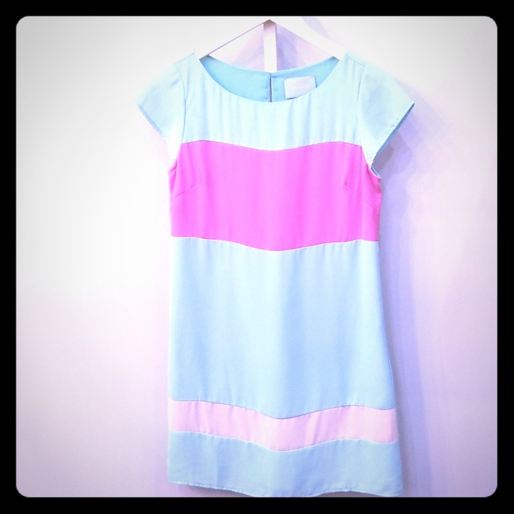 Turquoise, pink and cream shift dress